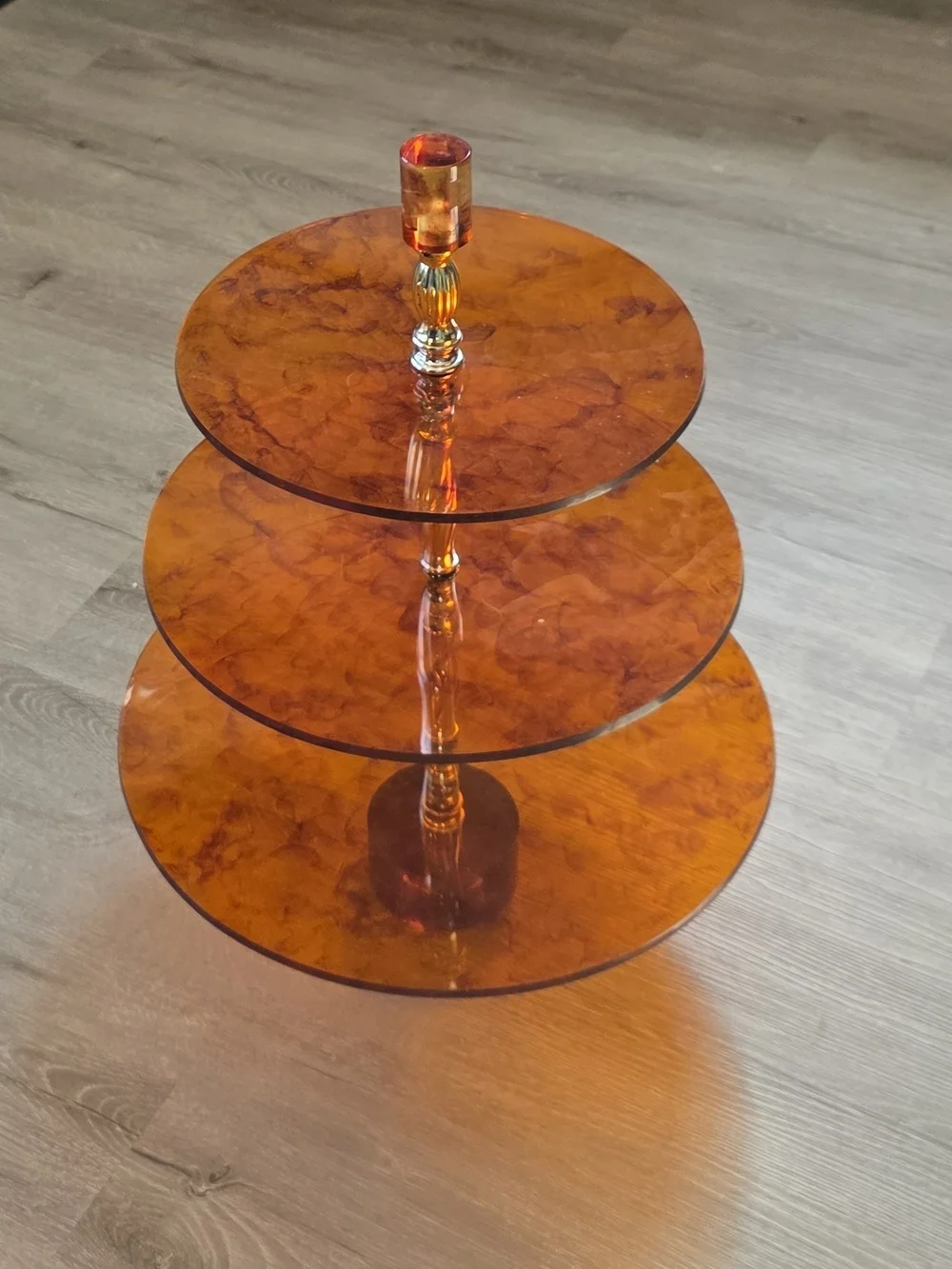 3 Tier MCM Vintage Orange Bakelite Serving Tray Stand Dessert Tea Party Display